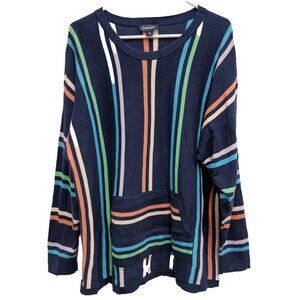 Studio Park BOHO Sweater Womens Size 1X Striped Kangaroo Pockets Pullover